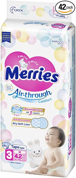 Merries Sarasara Air Through (6-11kg) 42 sheets, Tape Closure Type, Size M