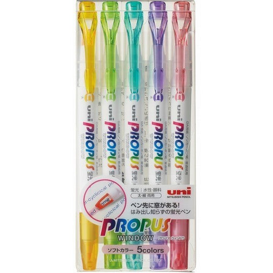 Mitsubishi Pencil Fluorescent Pen, Propus Window, 5 Colors, Soft Colors