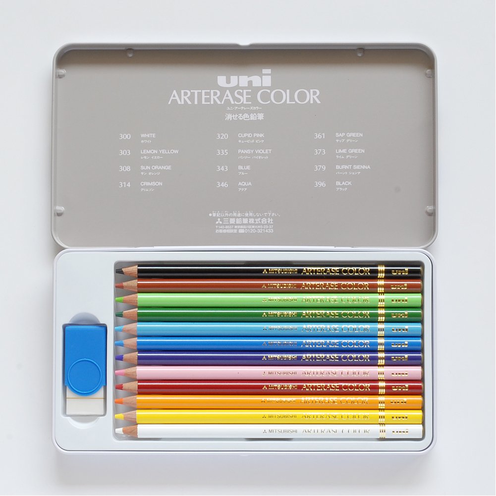 Mitsubishi Pencil Erasable Color Pencil, Uni Arterase Color, 12 Colors